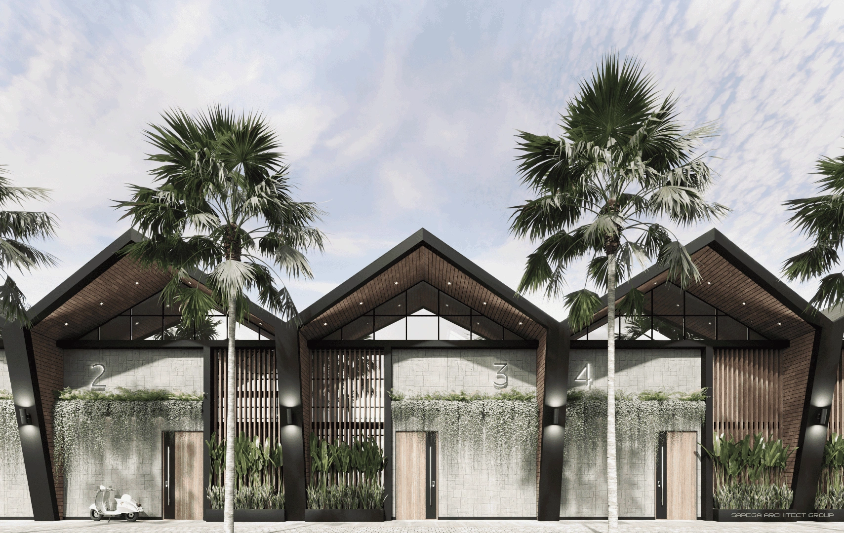 Chic complex of 44 designer townhouses in Canggu district of Bali