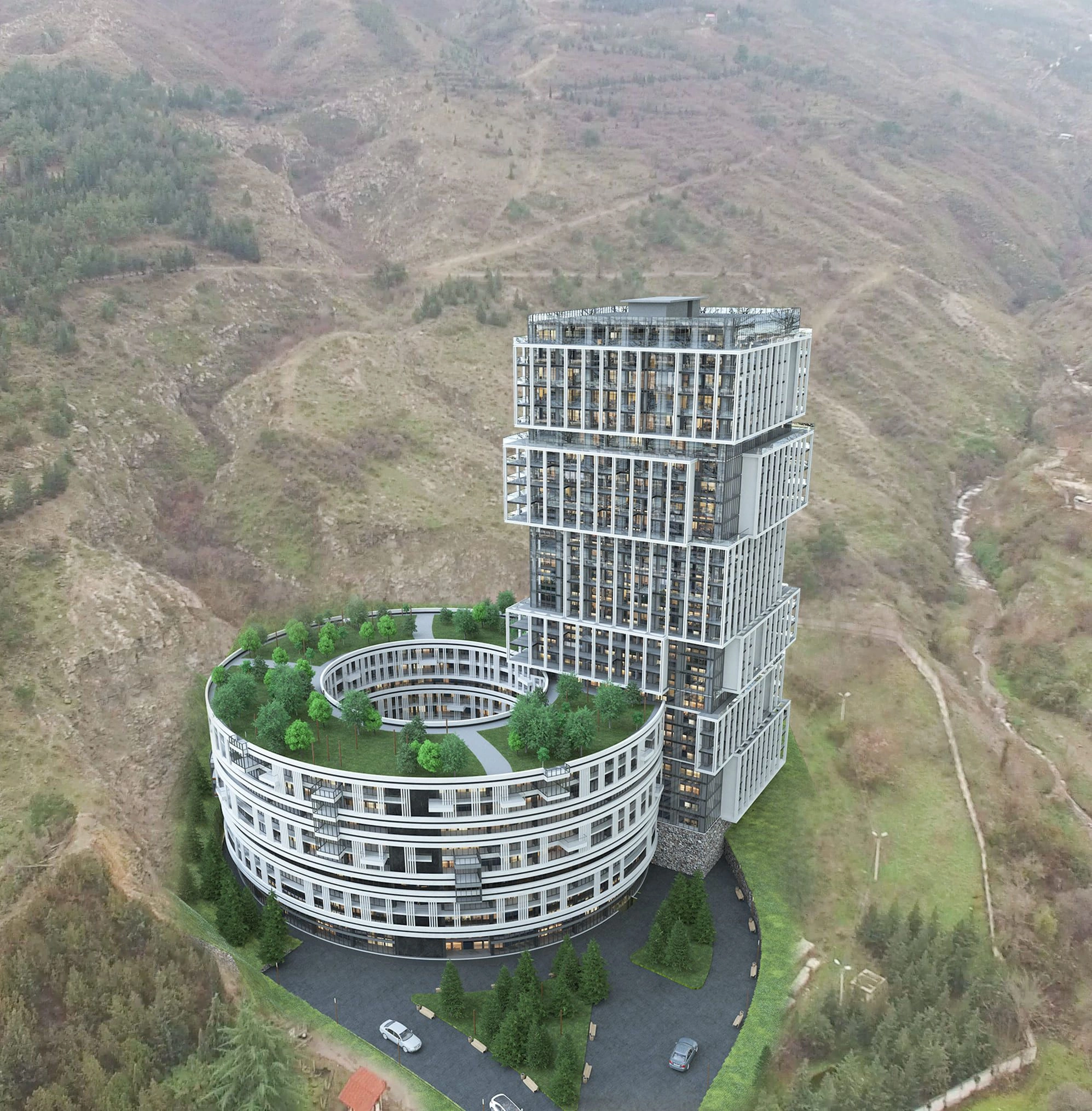 Complexo residencial moderno em uma área ecologicamente limpa de Tbilisi