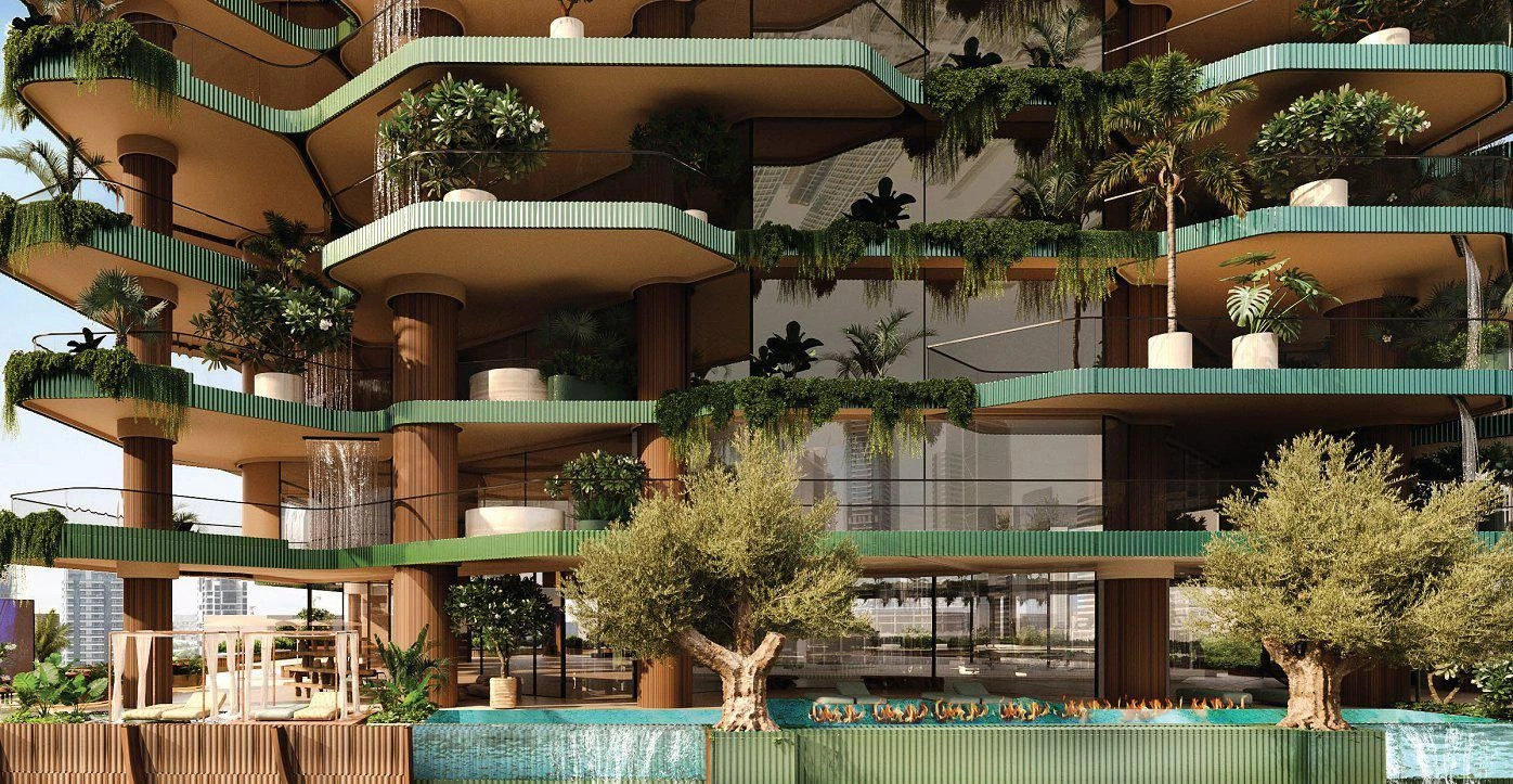 नया नहर किनारे रेसिडेंस — स्विमिंग पूल, विश्राम क्षेत्र और झरने; बिज़नेस बे, दुबई, UAE