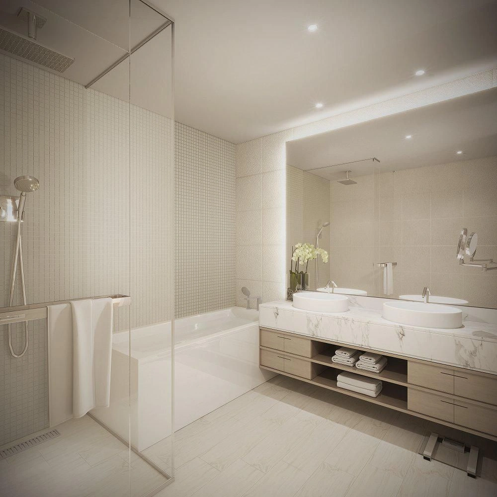 High-rise residential complex with swimming pool near Dubai metro station