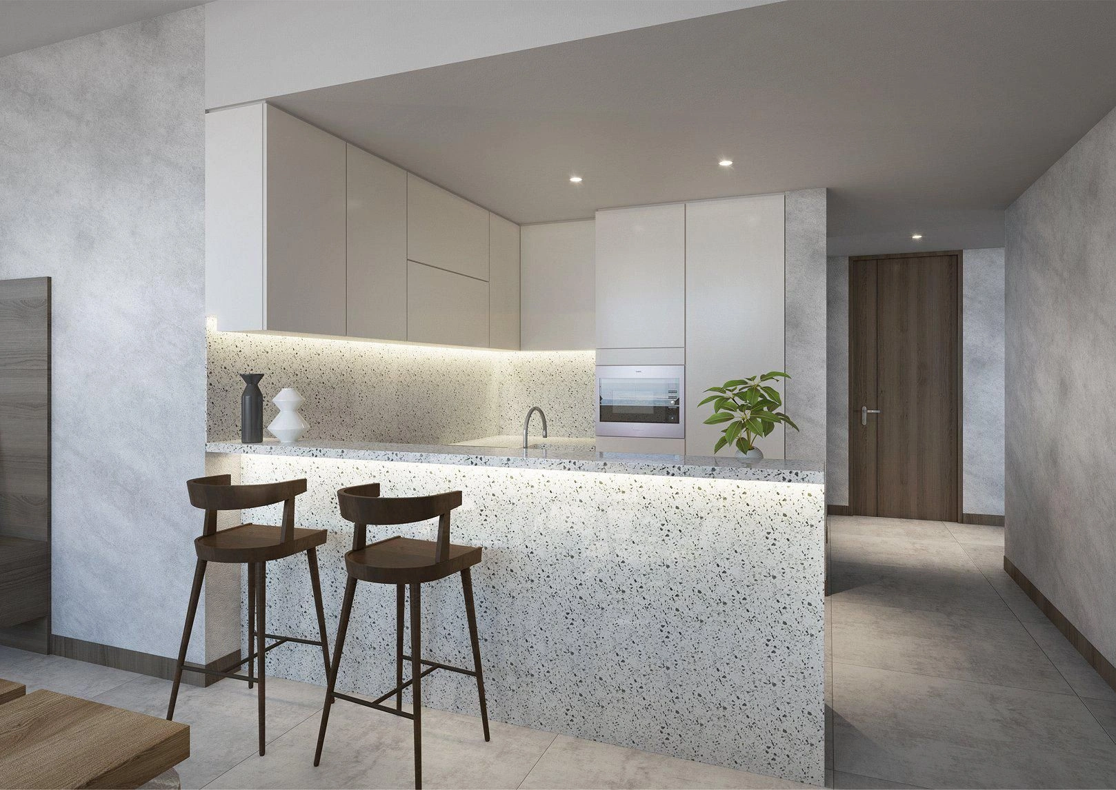 High-rise residential complex with swimming pool near Dubai metro station