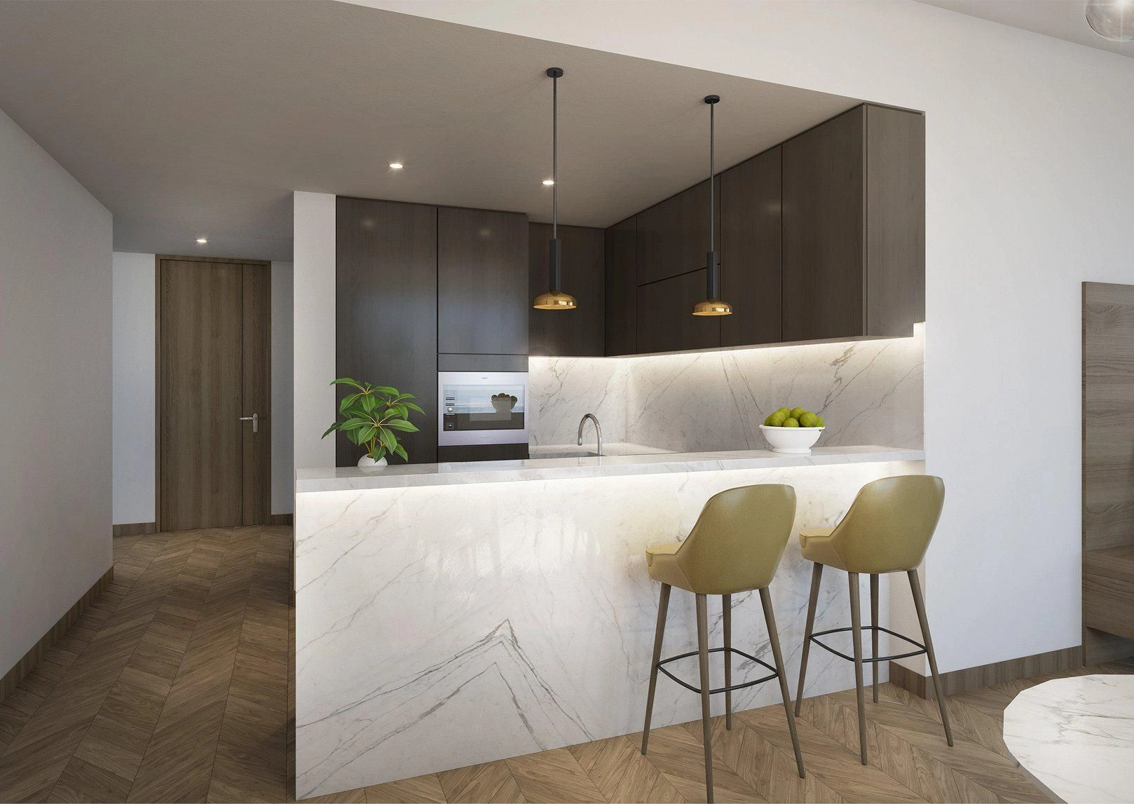 High-rise residential complex with swimming pool near Dubai metro station