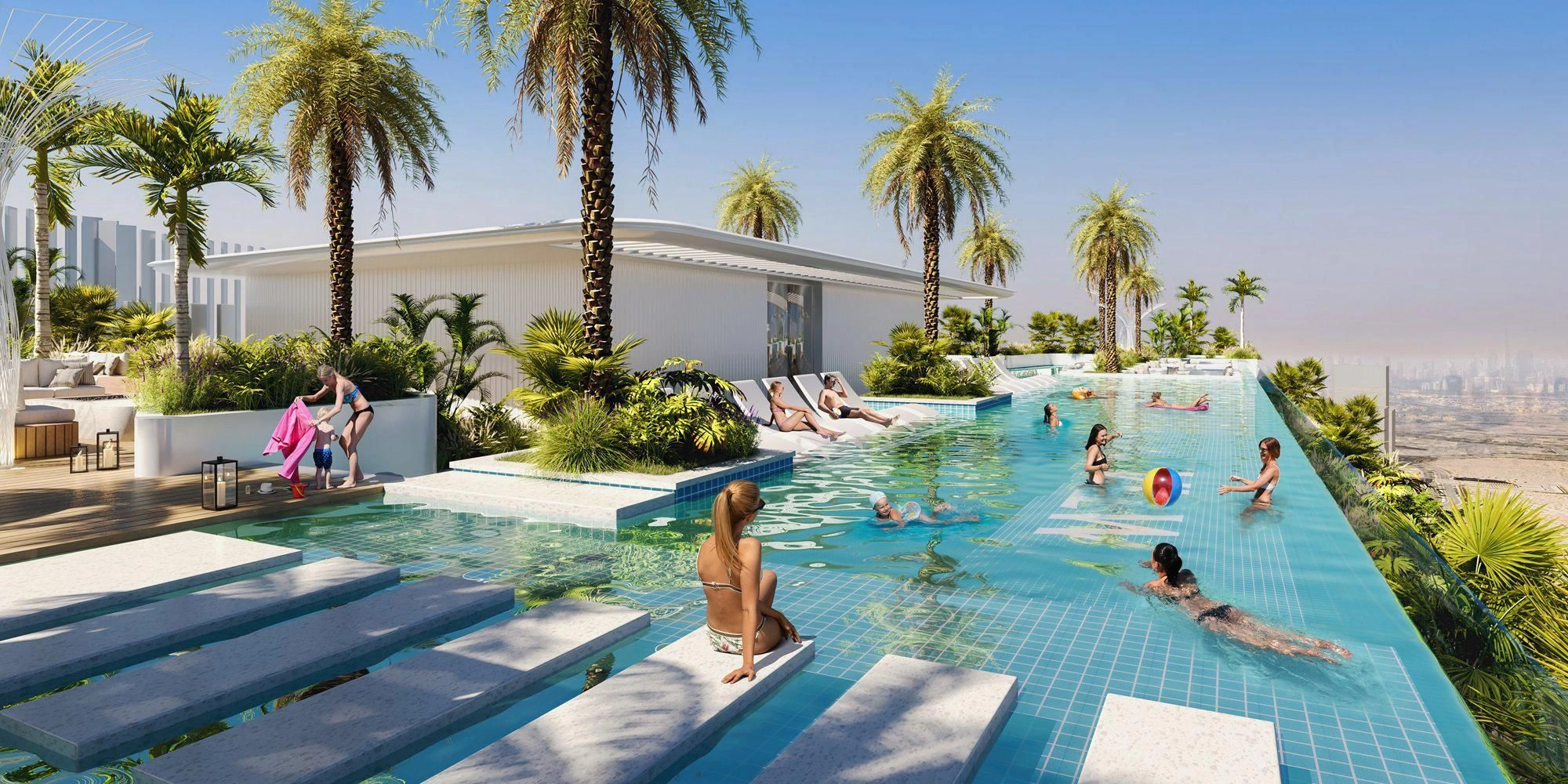 مجموعة سكنية فاخرة مع حمامات سباحة في دبي