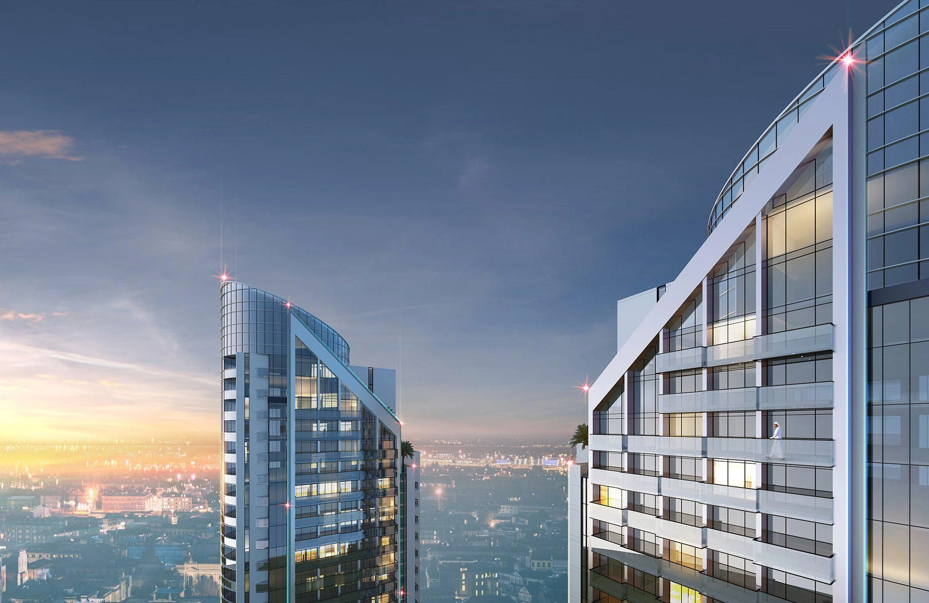 Luxurious residential complex with swimming pools in the center of Dubai