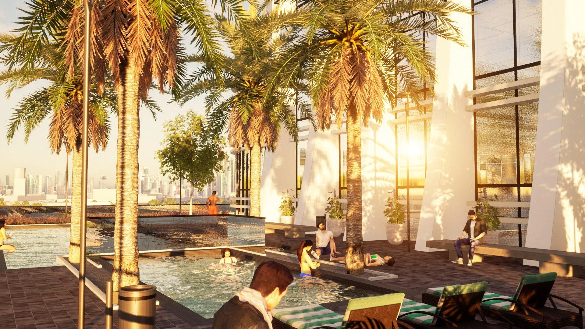 Luxurious residential complex with swimming pools in the center of Dubai