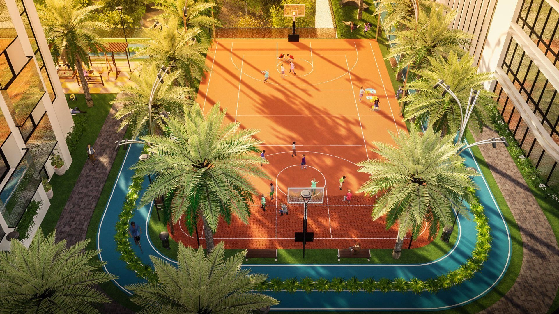 Luxurious residential complex with swimming pools in the center of Dubai