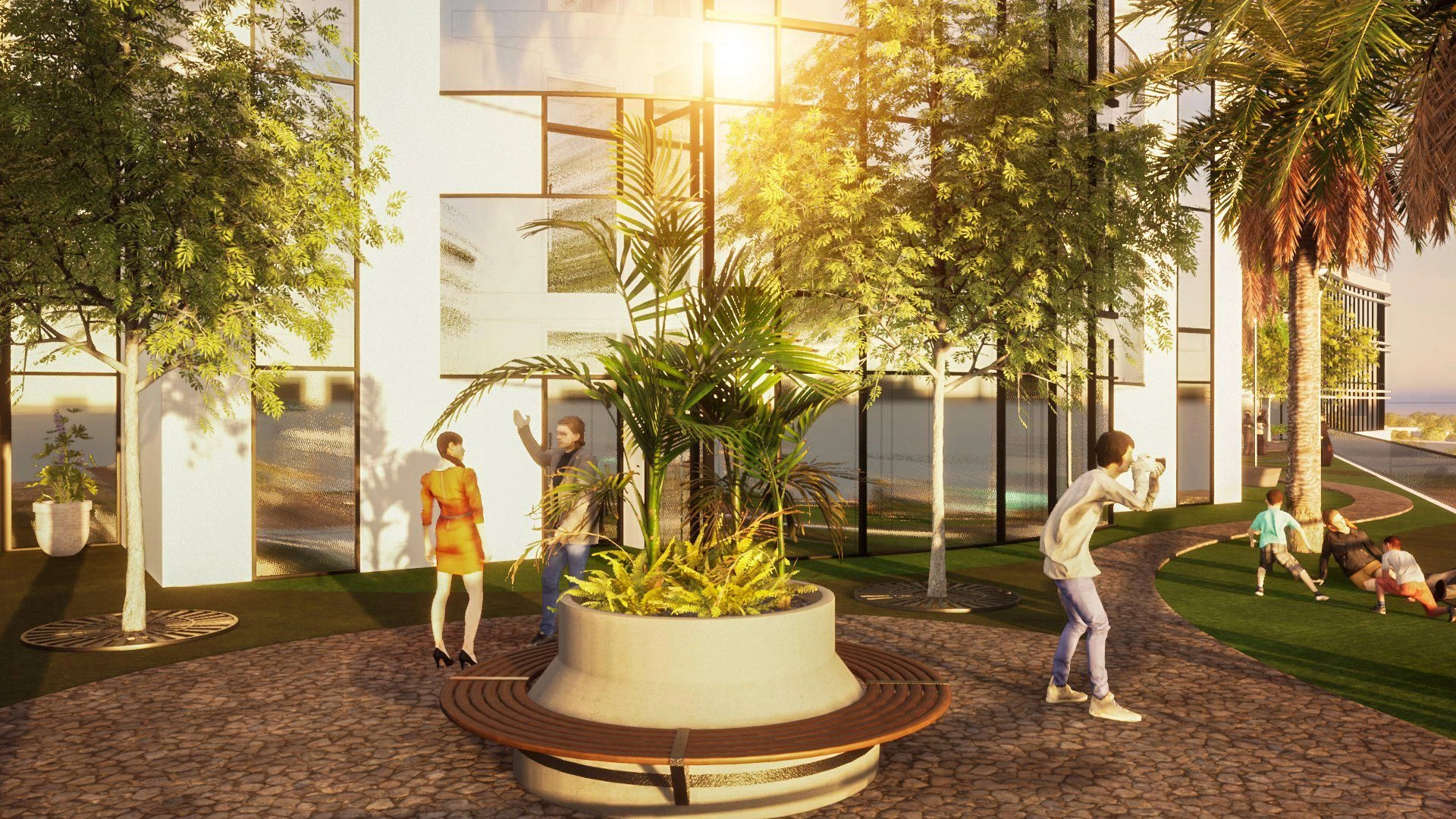 Luxurious residential complex with swimming pools in the center of Dubai