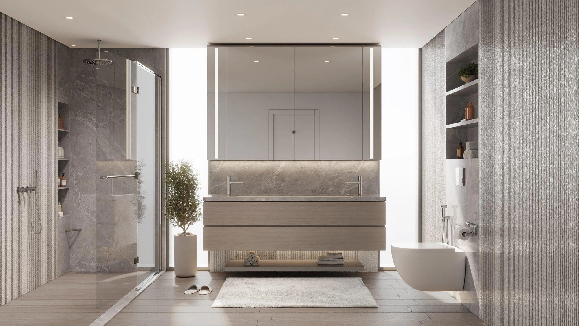 Skyscraper with three swimming pools and a lagoon in Dubai