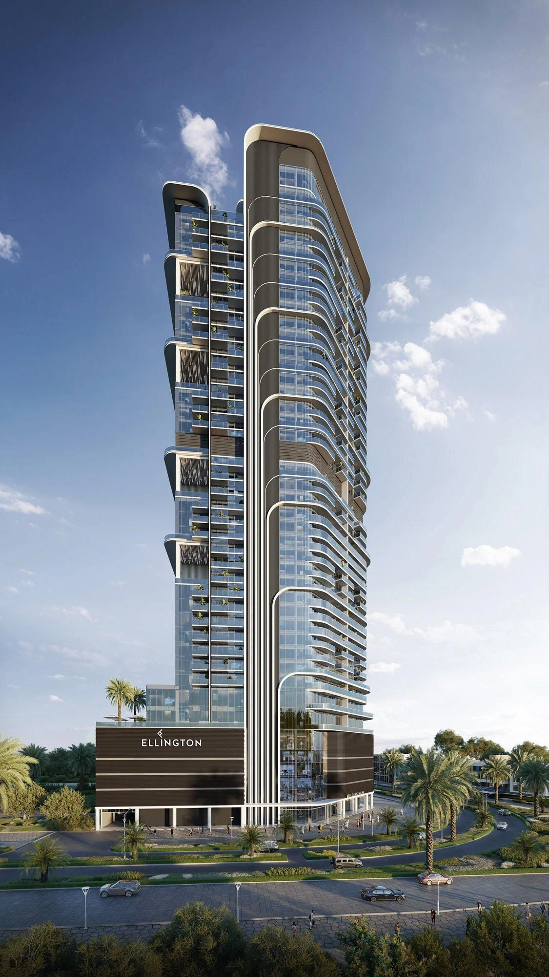 Skyscraper with three swimming pools and a lagoon in Dubai