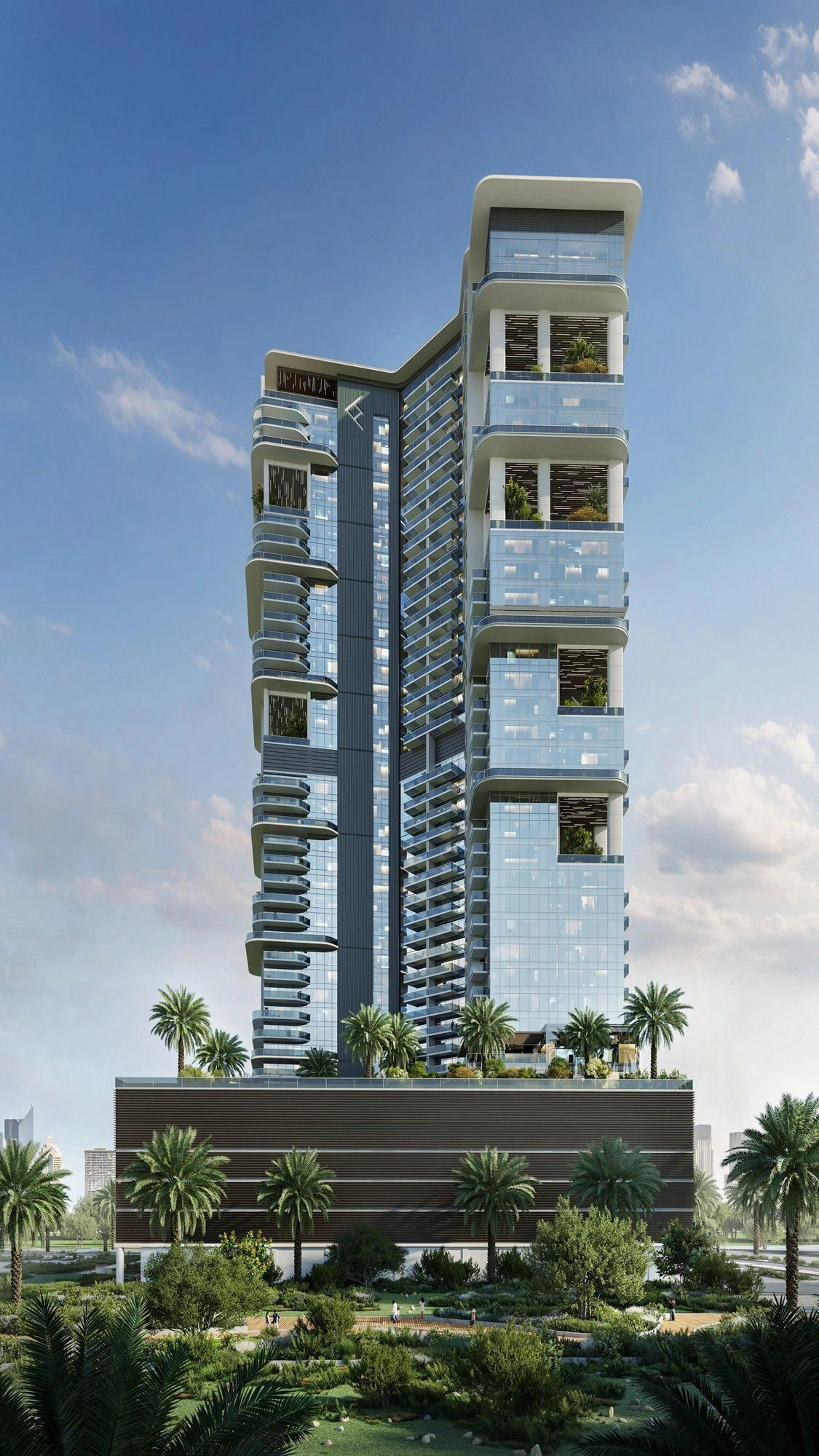 Skyscraper with three swimming pools and a lagoon in Dubai