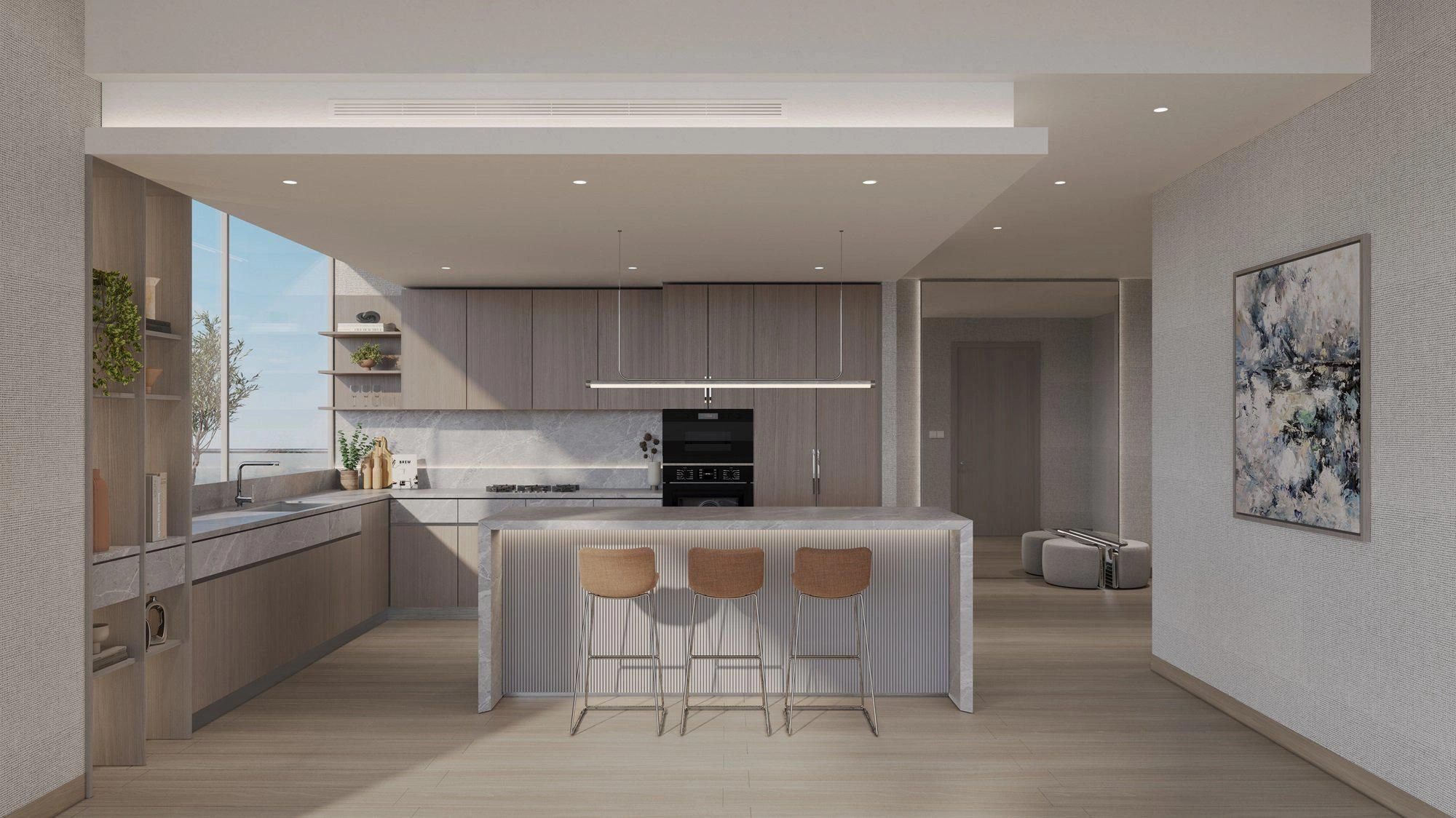 Skyscraper with three swimming pools and a lagoon in Dubai