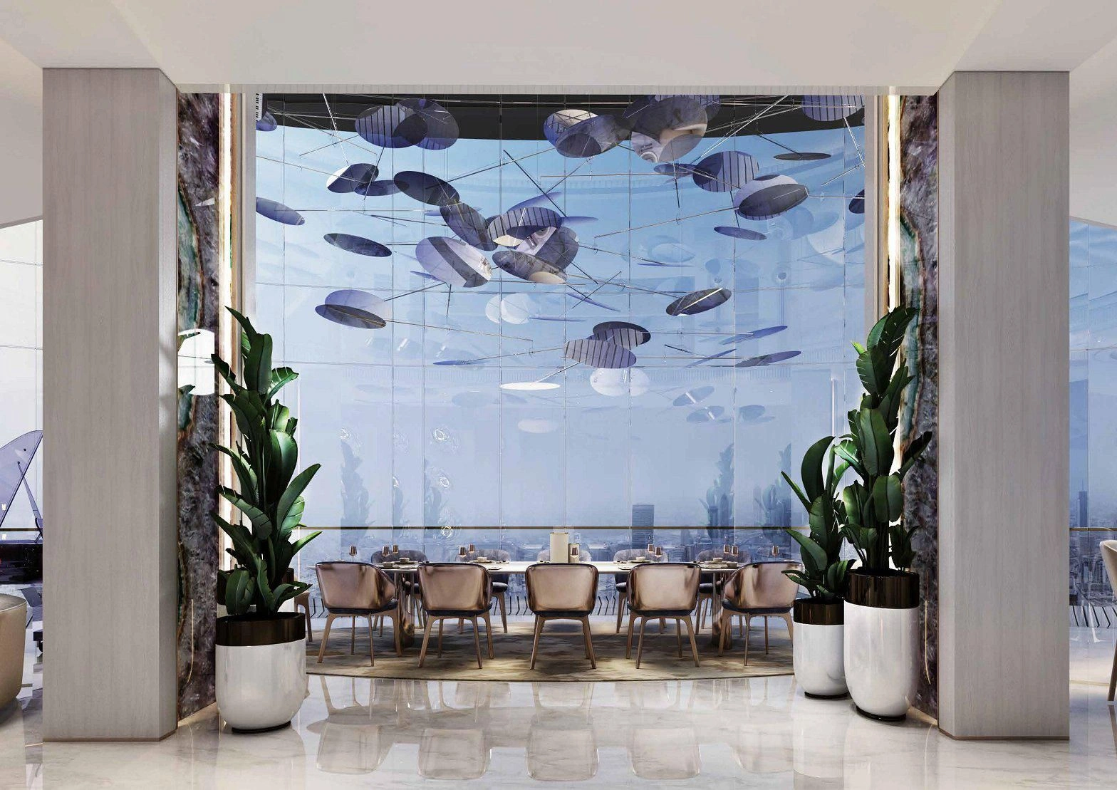 A luxurious skyscraper on the banks of the canal in Dubai