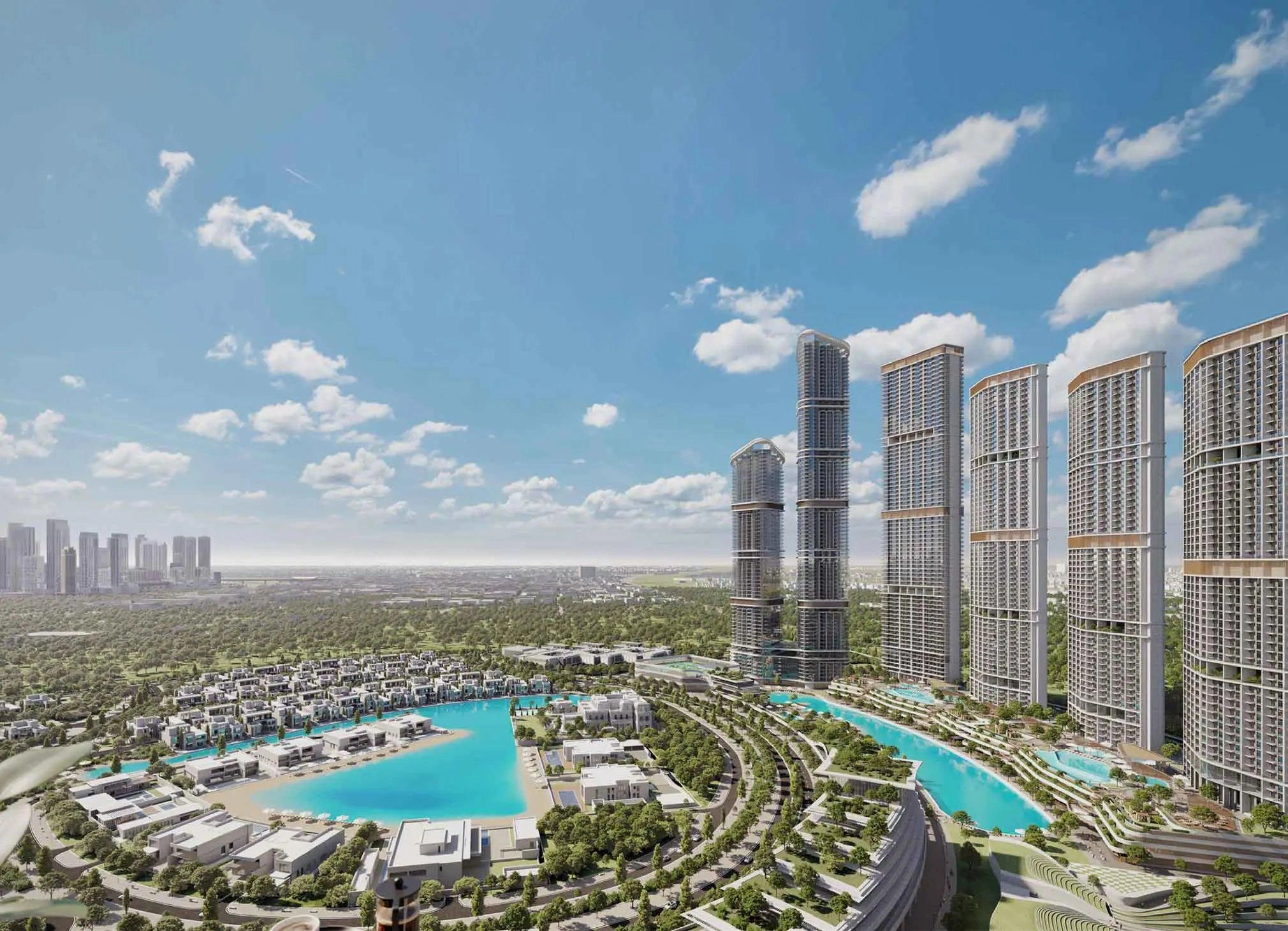 Luxury Apartments with Panoramic Views of Dubai Lagoons and Beach