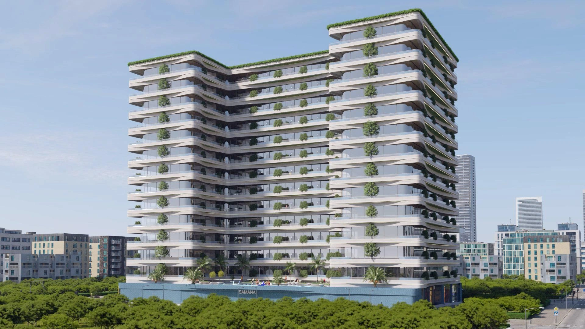 مجمع سكني فاخر مع مسبح وصالة سينما في دبي