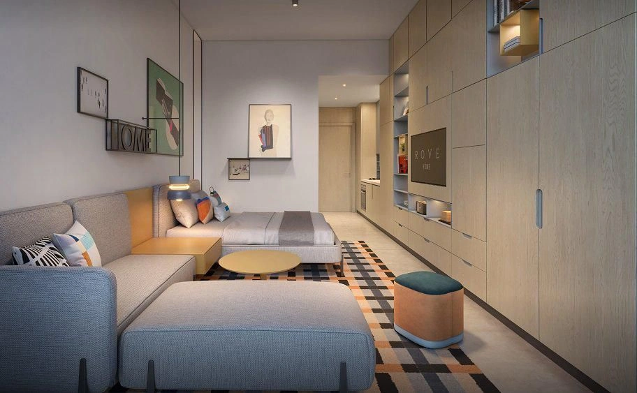 Modern residential complex with swimming pools and coworking in Dubai