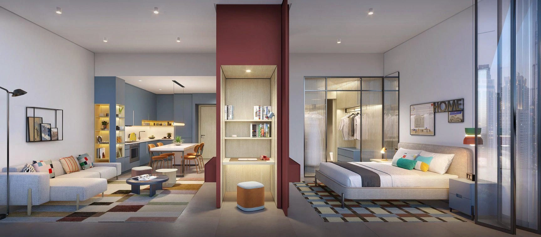 Modern residential complex with swimming pools and coworking in Dubai