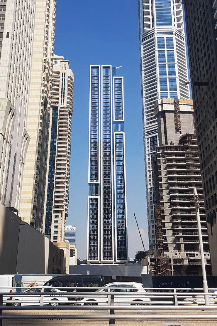 Modern high-rise residence Marina Arcade with swimming pools in the prestigious Dubai Marina area, Dubai, UAE