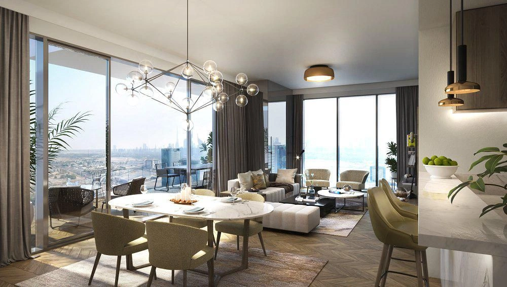 High-rise residential complex 1st Residences with a swimming pool near the metro station, Zabeel, Dubai, UAE