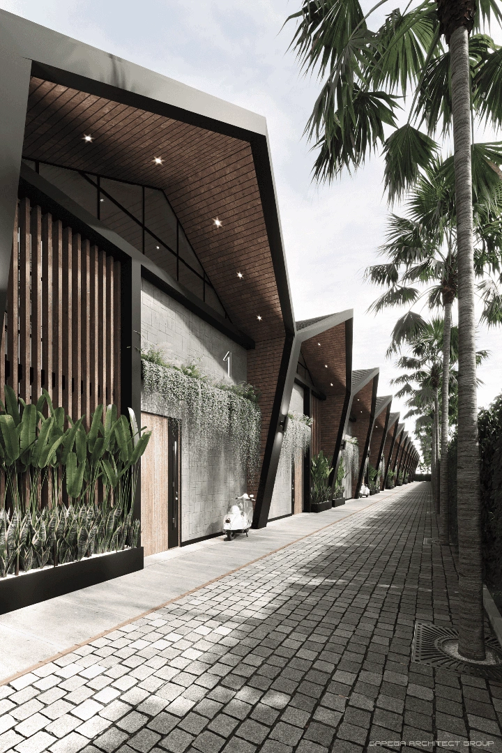 Chic complex of 44 designer townhouses in Canggu district of Bali